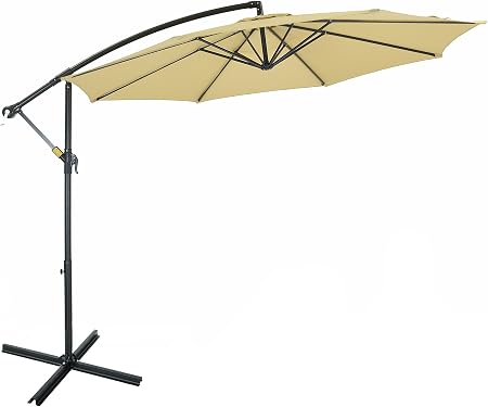 Amazon Com Shorfune 10 Ft Patio Umbrella With Crank Uv Resistant And Water Resistant 100 Polyester Air Vented Top Beige Garden Outdoor