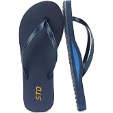 STQ Flip Flops for Women Arch Support Summer Beach Non Slip Navy Size 8 | Supportive, Cushioned, Easy to Clean, Thong Sandals, Slim, Leather, Yoga Mat for Daily Wear Walking, Vacation, Pool, Travel