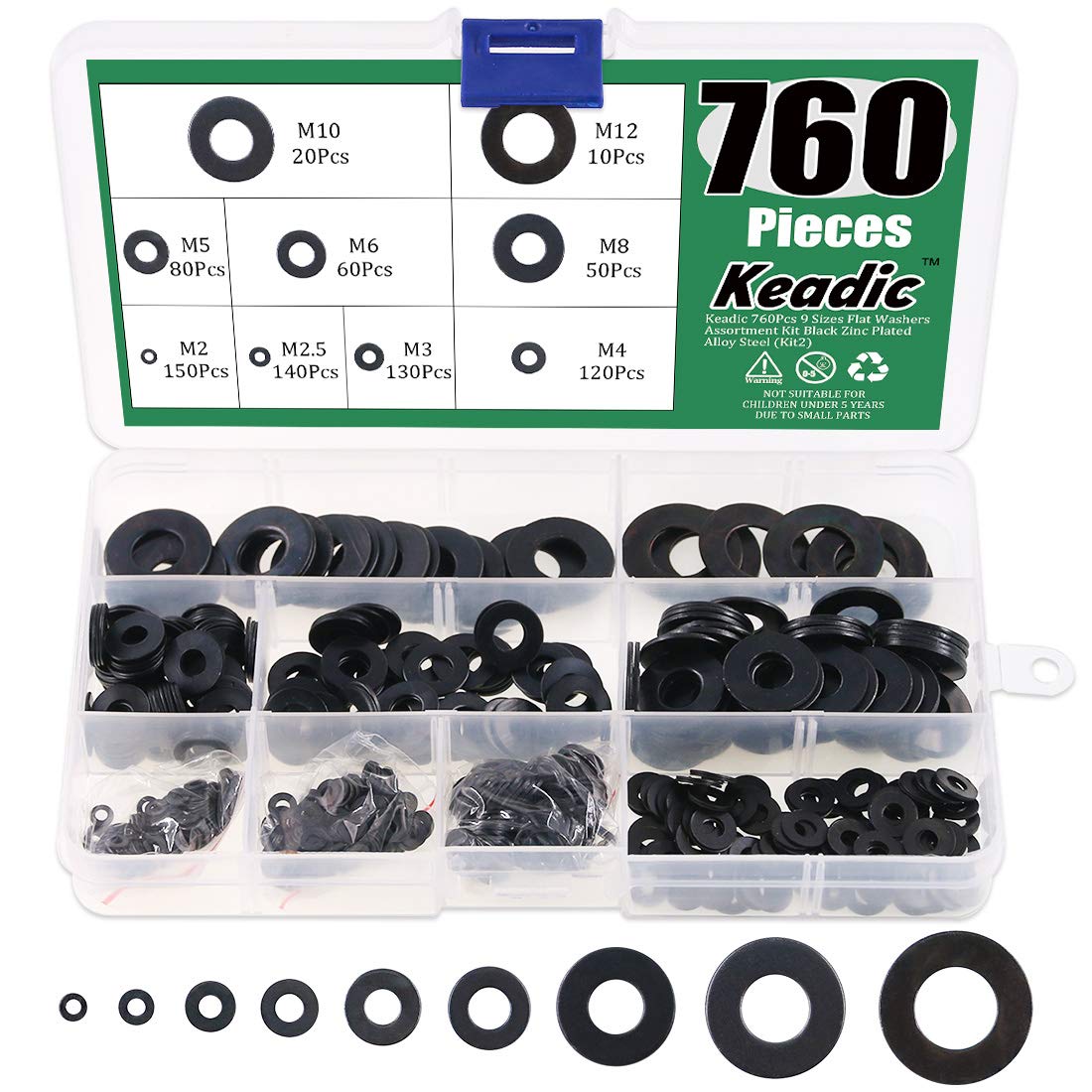 Keadic 760PCS O-Ring Seals,Black Nylon Gasket,Plastic Flat O-Ring Gasket,Round Gasket Assortment,Rubber Gasket Seals,Electrical Seal Kit, Insulated Pipe Plumber Seal-M2/M2.5/M3/M4/M5/M6/ M8/M10/M12