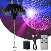 Rechargeable Disco Ball Motor with Remote: 4000 mAh Disco Ball Spinner | Rotating Mirror Ball Motor and Light with 18 RGBW LEDs - Fits 4-10 Inch Mirror Balls, 0/5/10/15 RPM for Party Wedding Decor
