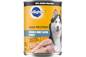 PEDIGREE HIGH PROTEIN Adult Soft Wet Dog Food – Chicken & Turkey Flavour in Gravy - 12x 375g (13 oz) Cans