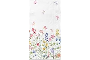 LINHAXM 100 Wildflower Flower Napkins Disposable Bathroom Paper Hand Towels Napkins Disposable Decorative for Bathroom, Toilet, Wedding, Baby Shower, Birthday, Bridal Party Decor