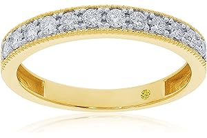 La Joya 1/4 CT TW Certified Lab Created Diamond Milgrain Bands for Women - Solid 10k Yellow Gold Diamond Wedding Rings, Anniv