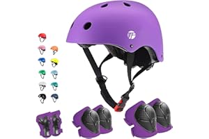 JeeFree Adjustable Skateboard Helmet with Knee Pads Elbow Pads Wrist Guards,Bike Helmet and pads for kids Toddler Youth( 3-5-8-14+Ages)Girls boys for Bicycle Roller Skate Riding Scooter Inline skating