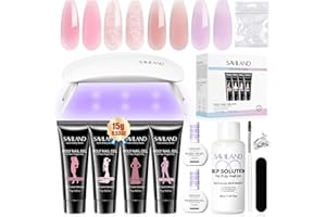 SAVILAND Poly Gel Nail Kit for Starter: 4 Poly Gel Nail Colors 28 Day Long Wear Ultra-Hard with Slip Solution, Fast & Easy Extension Nail Kit with Nail Lamp All-in-1 for Beginner DIY Art Home Salon