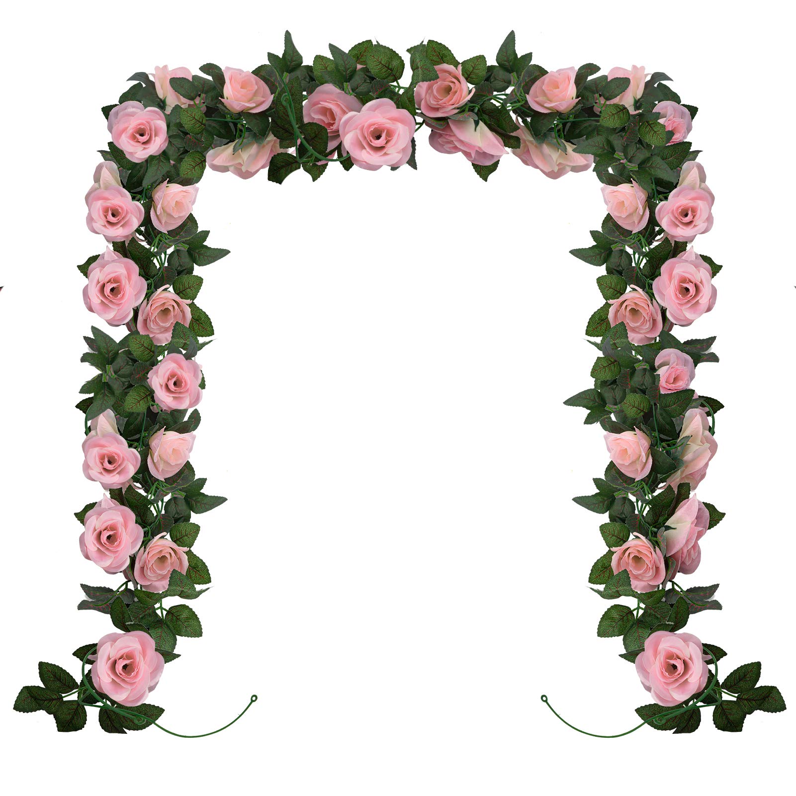 Huryfox Artificial Flowers Garlands - 2 Strand 216cm Long Artificial Flower Vines for Decorations, 16 Flowers per Strand, Faux Pink Rose Floral Arch for Home, Garden, Weddings, Parties