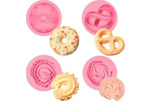 nklbio Donut Fondant Molds 4Pcs, Silicone Cookie Molds for Baking Cake Decorating, Candy, Chocolate, Flower Paste, Sugar Craft, Marzipan, Jelly, Mousse, Clay Projects, Resin, Gypsum