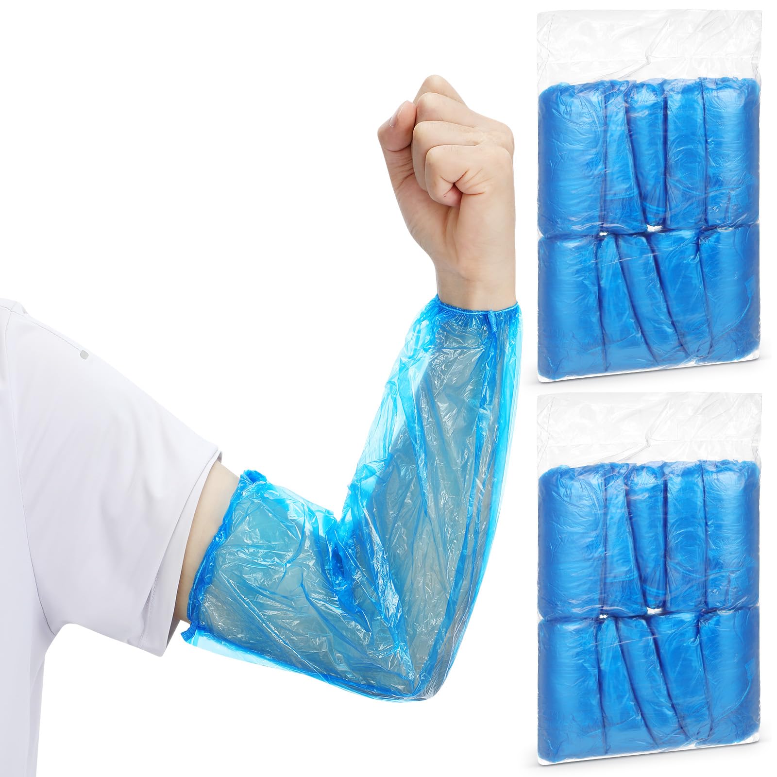 300 Pack Arm Sleeves, Disposable Arms Sleeves Cover, Waterproof Arm Cover for Shower with Elastic Ends, Arm Protection Sleeves for Cleaning, Painting, Food Processing, Tattoo Sleeves for Men