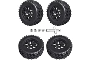 FriHobby Preglued 12mm Hex Wheels Tires Set with Foam Inserts 1/10 RC Short Course Truck Compatible with Traxxas Slash 2WD Vxl 4x4 BL-2S Blackout SC Losi 22S SCT Brushless Lipo Power 2S-4S