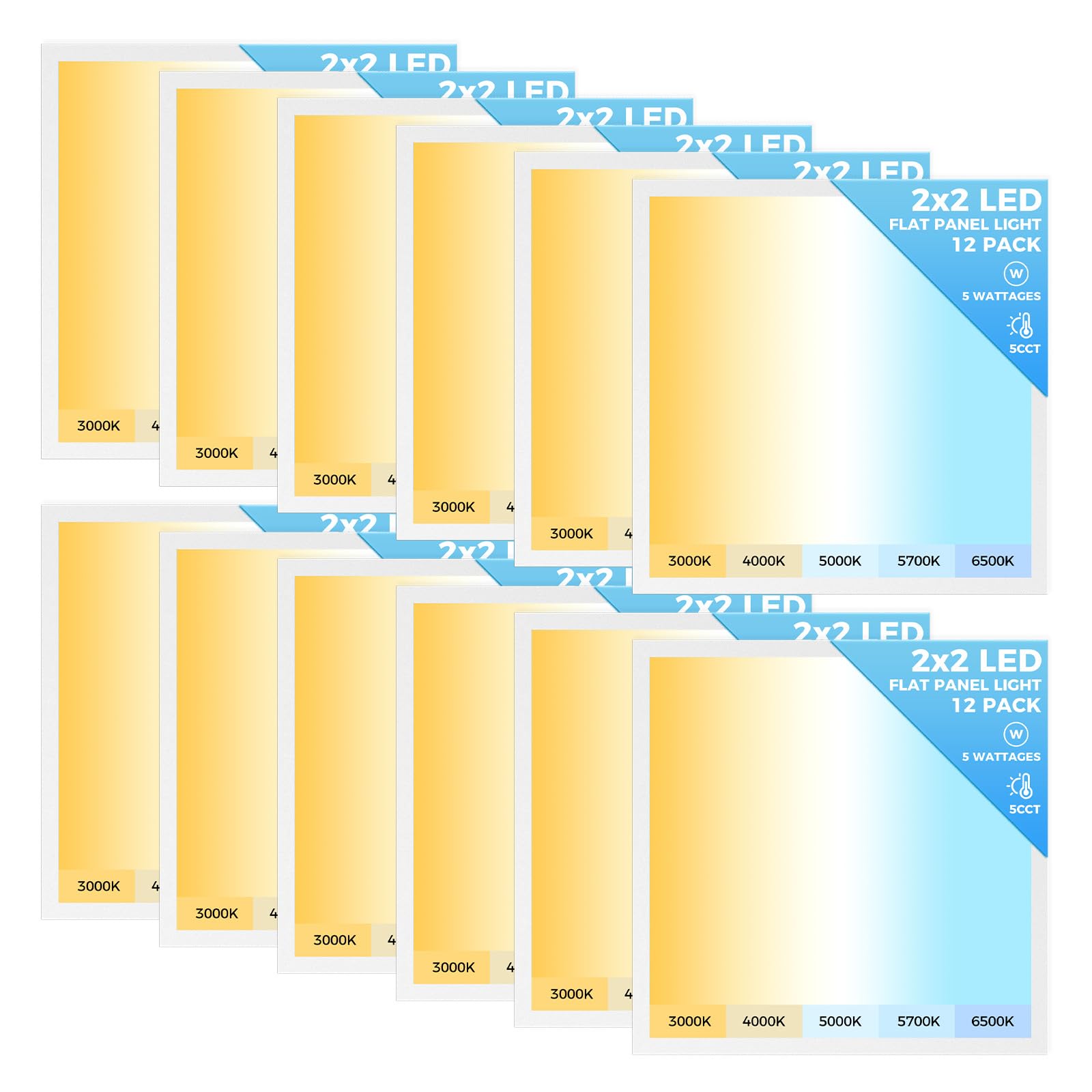 AIKVSXER 12 Pack 2x2 LED Flat Panel Light, Flush