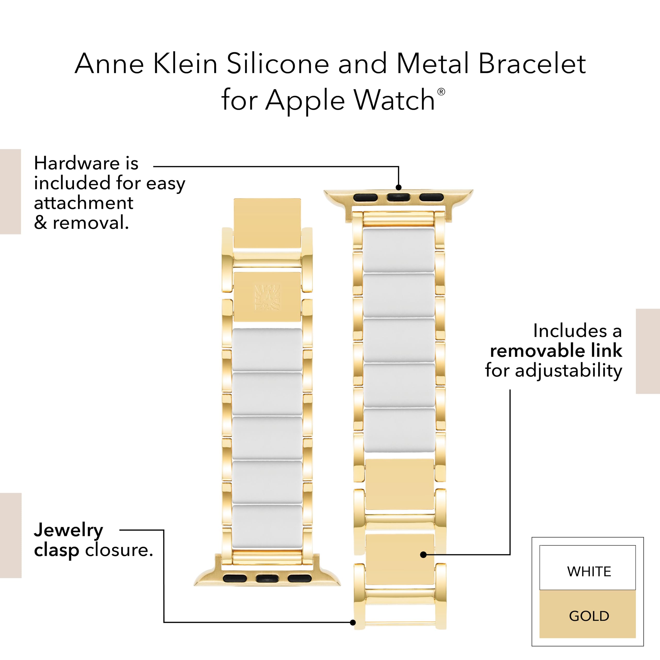 Anne Klein Silicone Fashion Bracelet for Apple Watch, Secure, Adjustable, Apple Watch Replacement Band, Fits Most Wrists