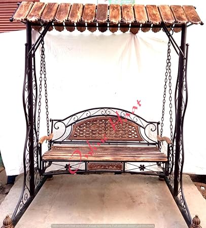 Kraftee Wooden n Wrought Iron Garden and Balcony Swing Garden/Jhula/Hammocks for Home Outdoor Garden Balcony (Portable)