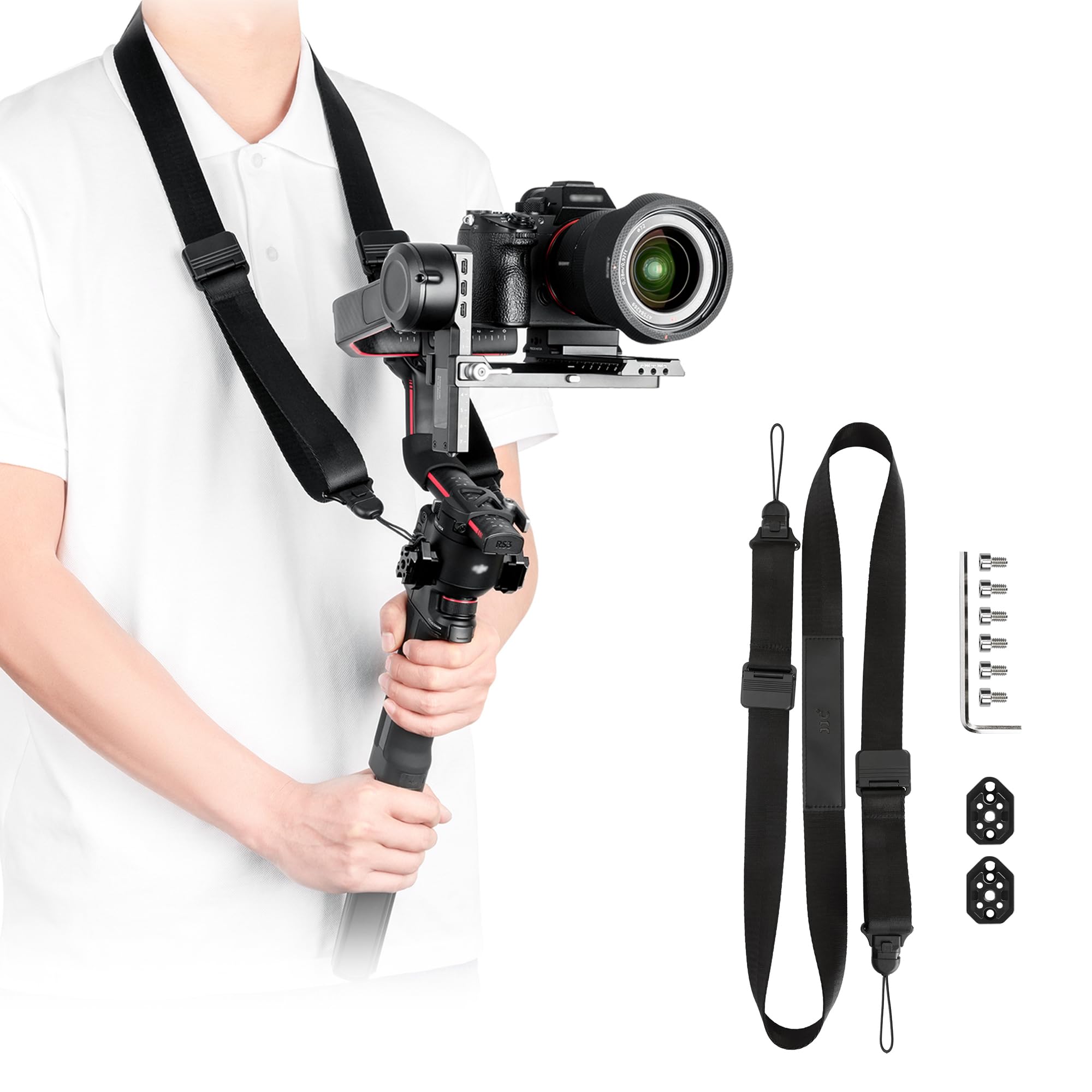 JJC RS3 RS2 Stabilizer Quick Release Shoulder Sling Strap with 2 NATO Connectors, Weight-Reducing Gimbal Adjustable Strap for DJI RS 3 Pro RS 3 RS 2 RSC Stabilizers Briefcase Handle R Phone Holder
