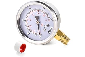 BPSSDI 100 Psi Vacuum Pressure Gauge,Lead-Free Water Pressure Gauge, 2.5" Dial Size, 1/4" NPT Lower Mount, 304 Stainless Steel Case, for Pneumatic Air Compressor RV Regulator Valve Test(with Tape)