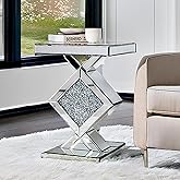 SHYFOY Silver Pedestal Accent Table for Home Decoration, Mirrored Finish Design Side Table for Bedroom, Entryway or for Any R