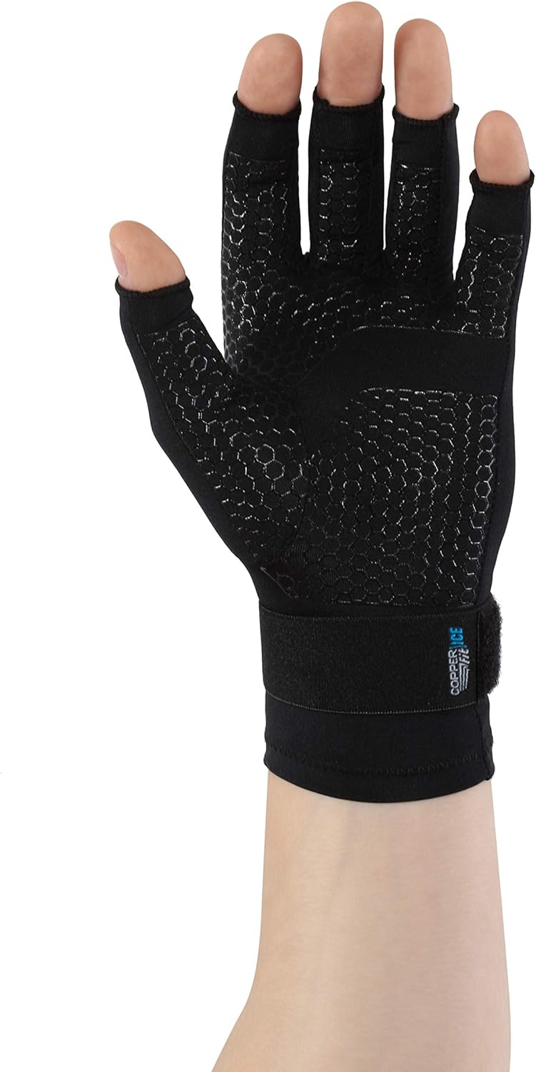 Copper Fit unisex adult Ice Compression Gloves Infused with Menthol and Coq10 for Recovery, Black, Large X-Large US: Clothing