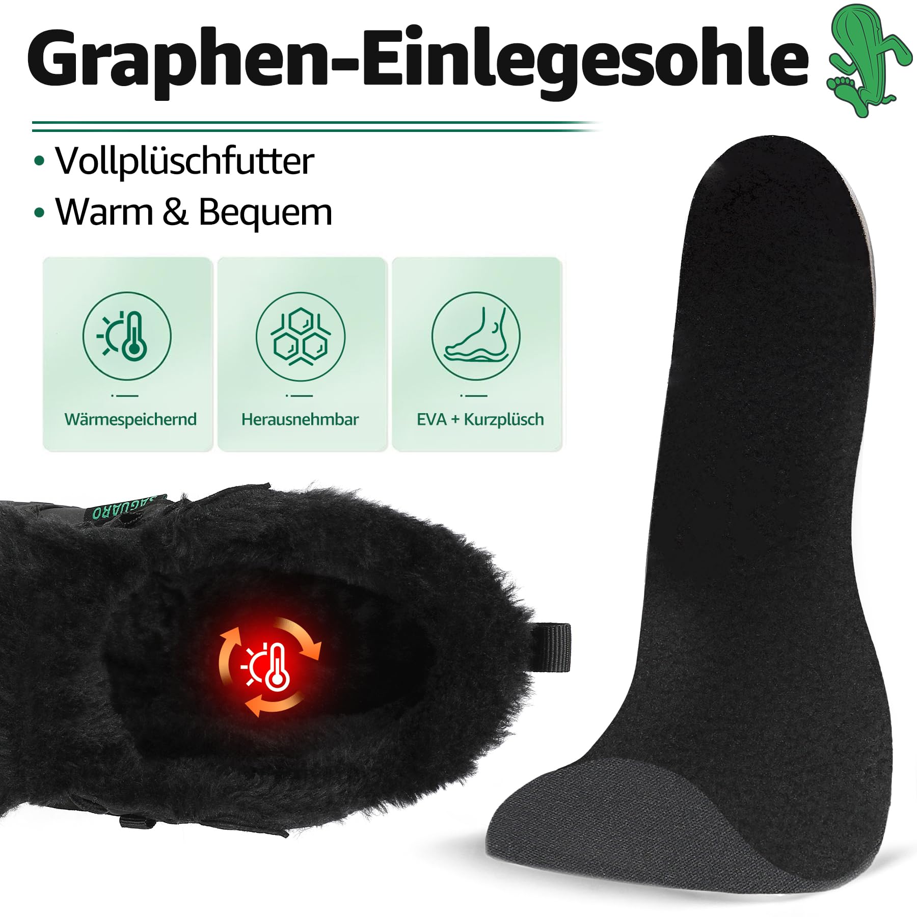 SAGUARO Barfußschuhe Winter Herren Winterschuhe Damen Gefüttert Winterstiefel Warm Barfusschuhe Wasserabweisend Schneestiefel Outdoor Winterboots Schwarz,EU GR.42 4