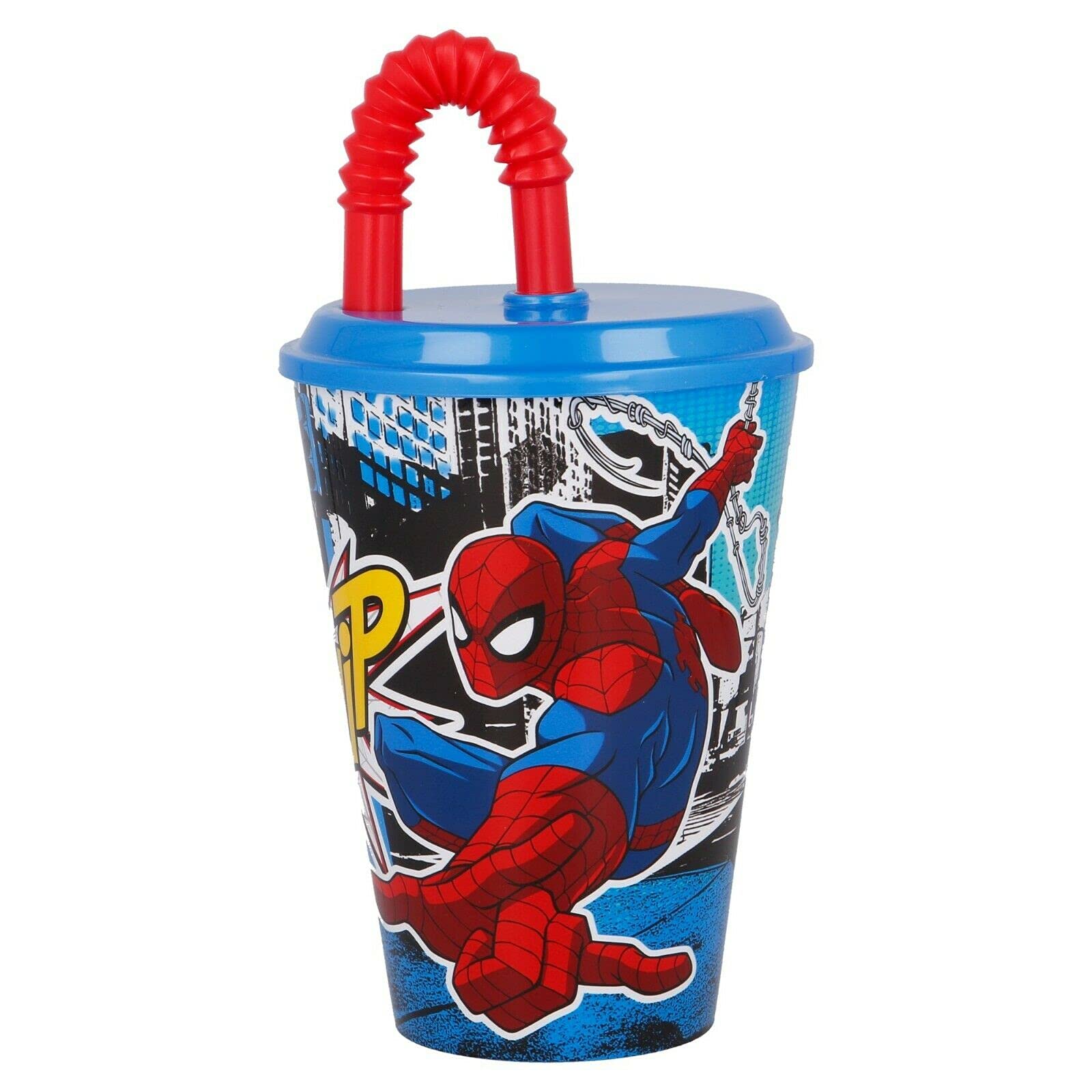 Gold1 Kids Character Sports Tumbler 430ML Drinking Re-usable Plastic Cup with Straw (Spiderman Streets)