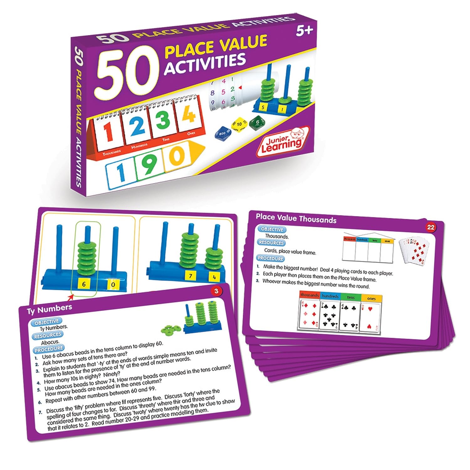 Junior Learning 50 Place Value Activities | Numeracy Activity Flashcards | Ages 5-8, Year 1-3, Key Stage 1
