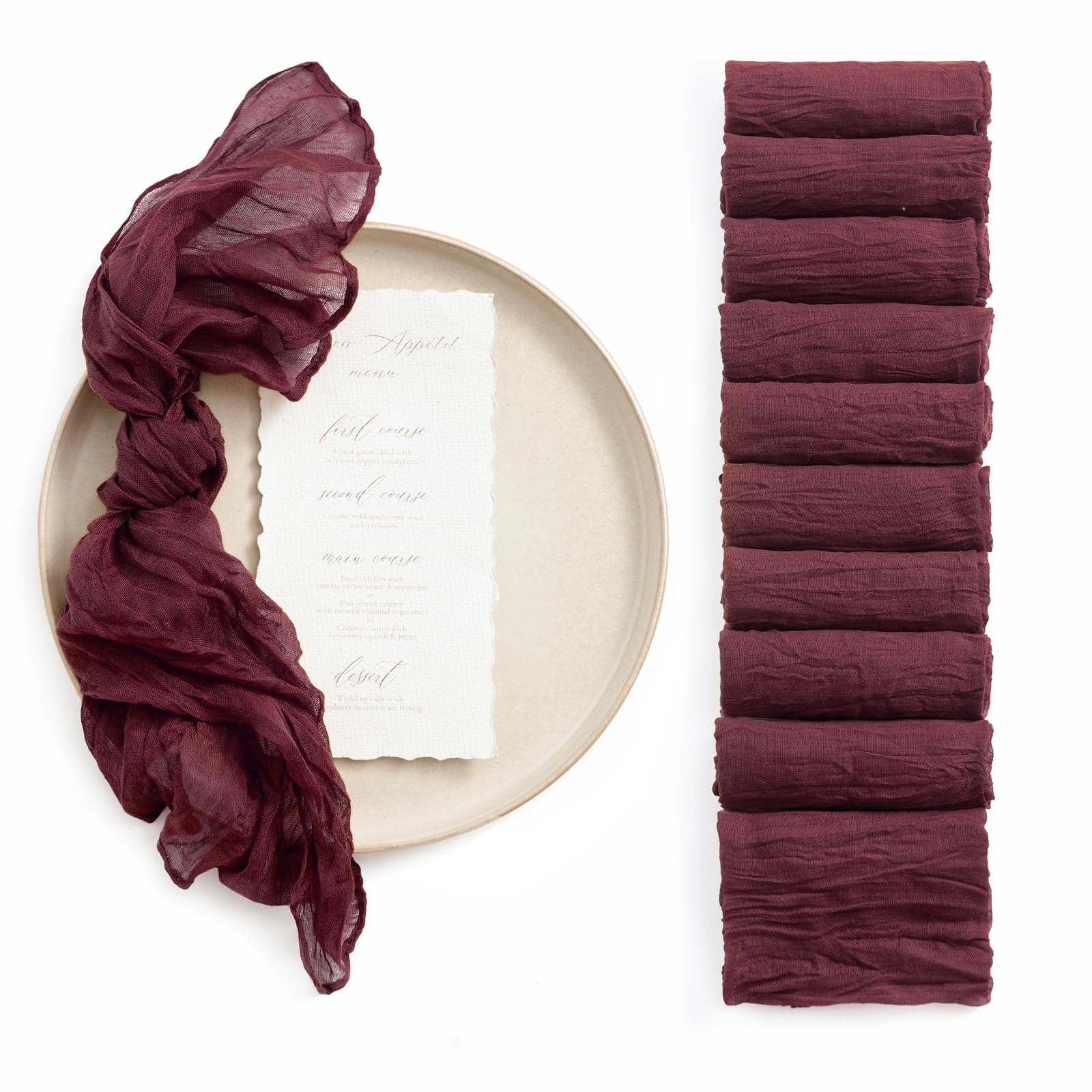 Photo 1 of Ling's Moment Cloth Napkins Set of 10,19 x 19 Inches Gauze Cheesecloth Napkins Cloth Washable,Soft,Durable,Table Dinner Napkins for Christmas Party,Wedding,Dinner,Hotel-Burgundy
