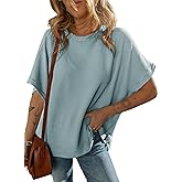 Dokotoo Women's Casual Oversized Short Sleeve Solid Color Loose Texture Knit Tunic Tops Blouses