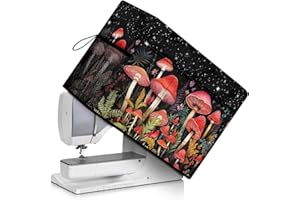 Goronwyfloyd Shiny Star Mushroom and Floral Sewing Machine Cover with Storage Pockets, White Sewing Machine Dust Cover Compatible with Most Standard Singer and Brother Sewing Machine
