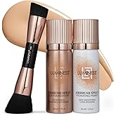 LUMINESS Silk Airbrush Spray Foundation 3-PC Kit - Foundation, Primer & Dual-Sided Angled Makeup Brush - Buildable Coverage, Anti-Aging Formula, Humidity Resistant, Hydrates & Moisturizes, Fair