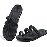 KuaiLu Womens Slides Sandals with Plantar Fasciitis Arch Support Fashion Comfort Adjustable Flat Sandals Ladies Lightweight Orthotic Slip on Sandals