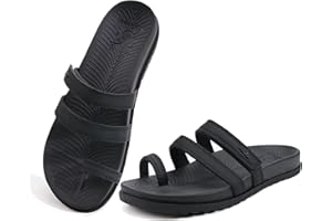 KuaiLu Womens Slides Sandals with Plantar Fasciitis Arch Support Fashion Comfort Adjustable Flat Sandals Ladies Lightweight Orthotic Slip on Sandals