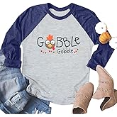 KIDDAD Thanksgiving Shirts for Women Gobble Gobble Shirts Turkey Shirt Turkey Graphic Tee Letter Print 3/4 Sleeve Tops