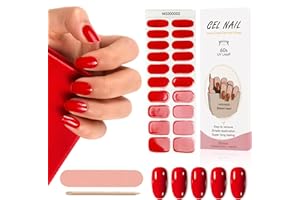 Kalolary 20PCS Semi Cured Gel Nail Polish Strips, Red Adhesive Full Wrap Gel Nail Art Sticker, Waterproof Gel Nail Wrap Stickers with Nail File and Stick（UV/LED Lamp Required）