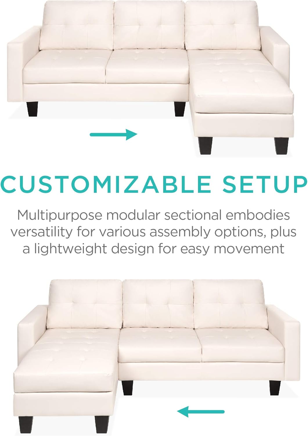 Brown Ottoman Coffee Table Bench Best Choice Products Tufted Faux Leather 3 Seat L Shape Sectional Sofa Couch Set W Chaise Lounge Living Room Sets Kolenik Home Kitchen