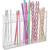 9.5'' Large Acrylic Straw Holder for Cabinet Door, Tumbler Straw Organizer, Sticky Adhesive, Reusable Straw Storage Dispenser for Kitchen