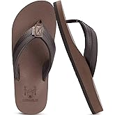 KuaiLu Men's Yoga Mat Leather Flip Flops with Arch Support Comfortable Cushion Walking Thong Sandals Slip On Indoor Outdoor