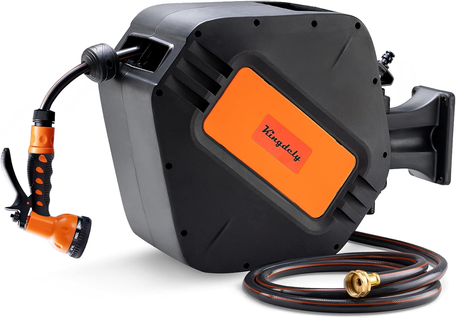 Kerrogee Retractable Hose Reel, 180°Rotate Garden Hose Holder, Flexible Length Lock Hoses with 9 Pattern Nozzle for Watering, Car Washing : Garden & Outdoor