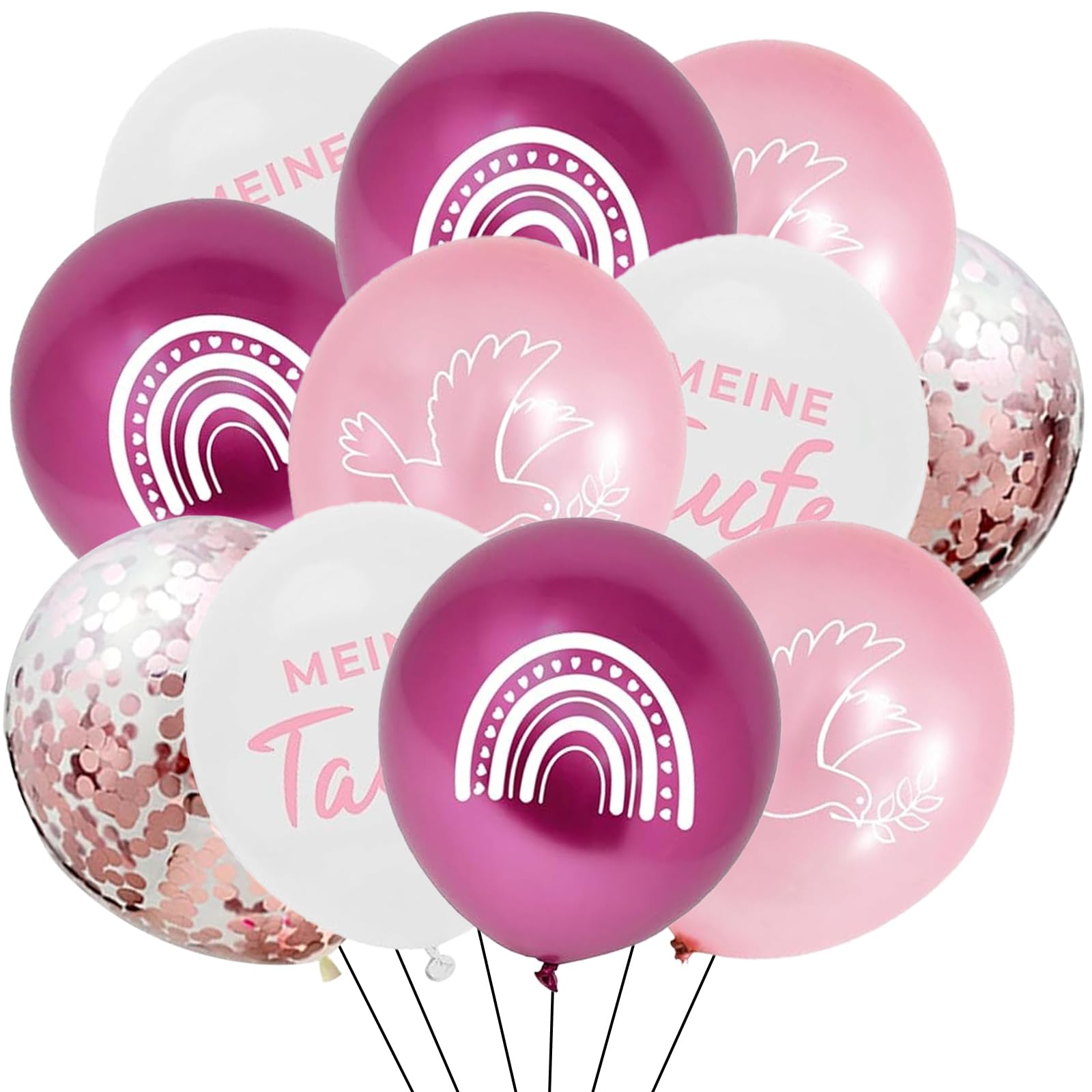 ALEGRE® Christening Decoration Balloon, Pink, Pack of 20 Christening Decoration Balloons, Christening Decoration, Christening Girl Boy, Dove Rainbow Pattern Baptism Helium Balloon for Baby Shower,