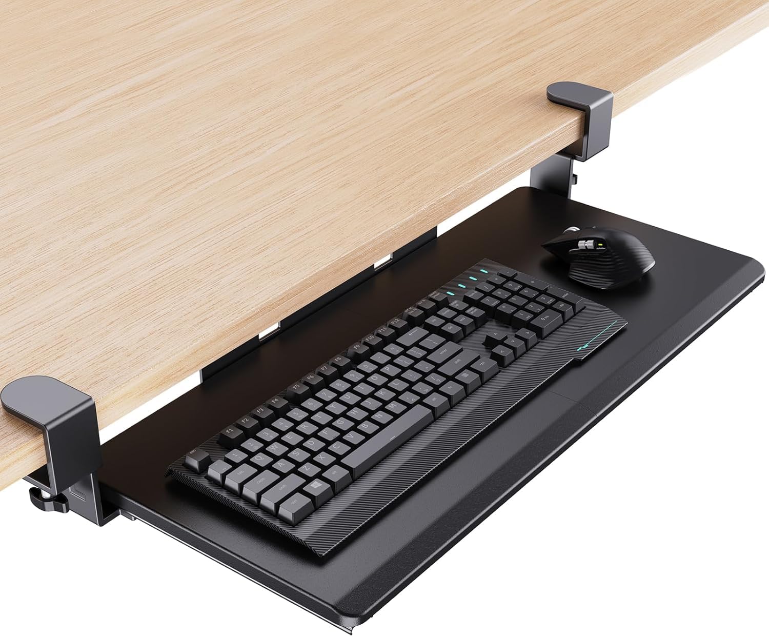 Photo 1 of HUANUO Keyboard Tray Under Desk, Pull Out Keyboard Tray with C Clamp Mount, 26.5? W x 11.8? D Slide Out Computer Keyboard Drawer Mouse Tray for Typing, Black