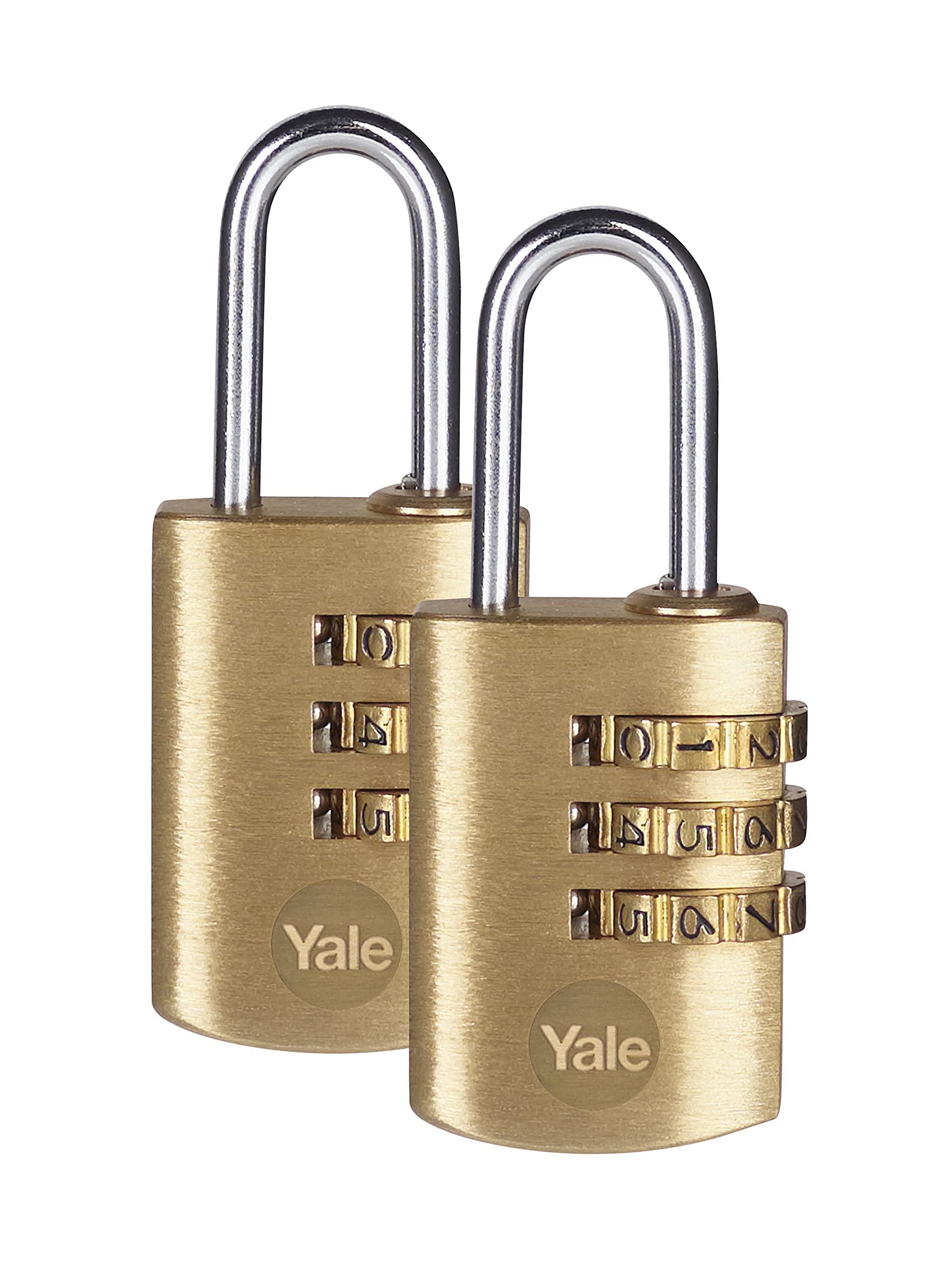 Yale Y150/22/120/2 3-Dial Combination Padlock, Brass, 22 mm, Set of 2 Piece — image 1