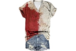 USCHARM Bloody Halloween Shirts for Women Novelty Short Sleeve Blood Splatter T-Shirt Fake Blood Stain Hand Funny Tee Tops