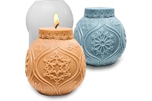 Japleed Christmas Ball Candle Molds, Christmas Ornament Chocolate Cake Mold 3D Holiday Embossed Sphere Silicone Molds for Epoxy Resin Candle Soap Wax Casting DIY Art Craft Xmas Decor (Star)