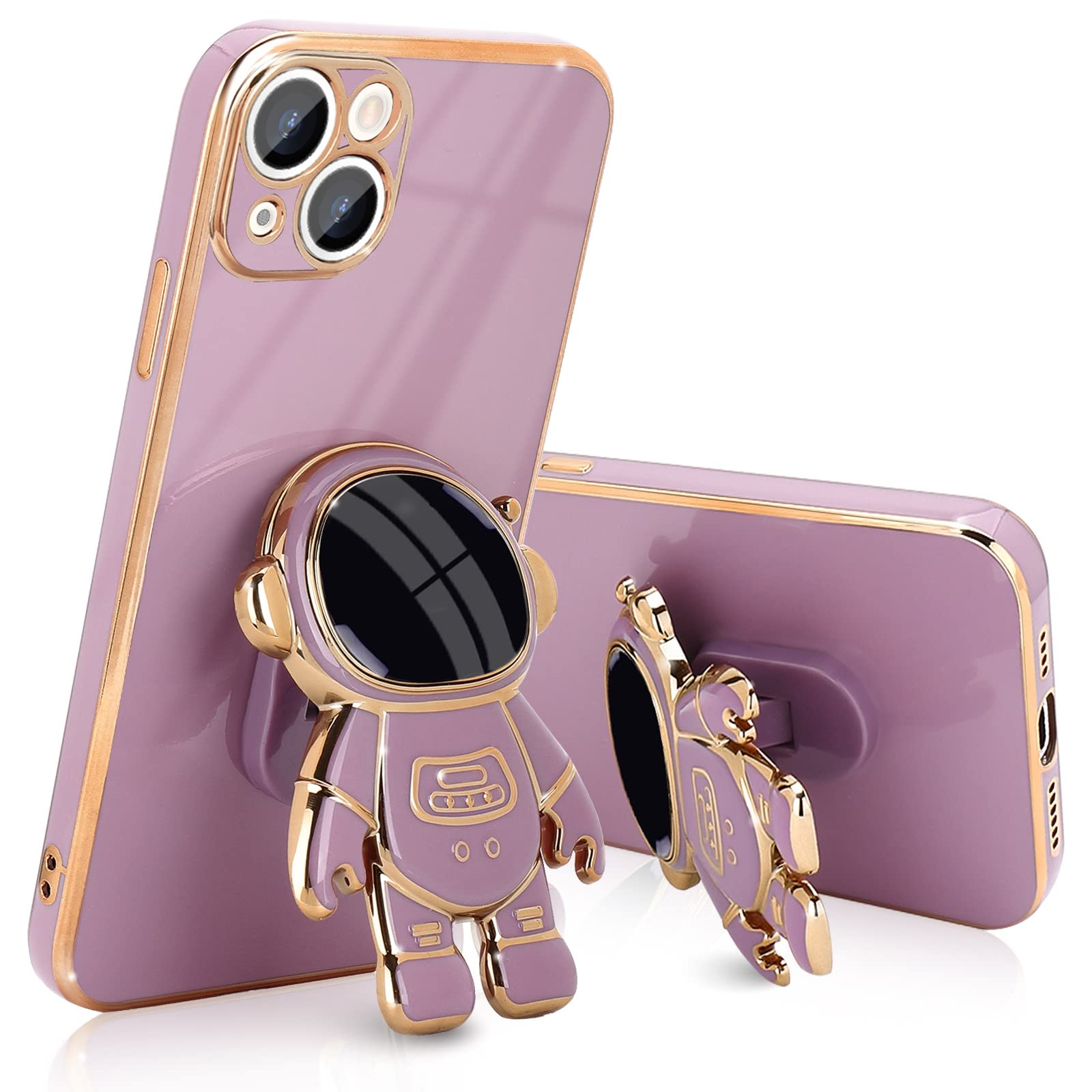Pepmune Compatible with iPhone 14 Case Cute 3D Astronaut Stand Design Camera Protection Shockproof Soft Back Cover for Apple iPhone 14 Phone Case Purple