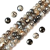 100pcs 8mm White Dragon Vein Agate Beads Natural Gemstone Beads Round Loose Beads for Jewelry Making