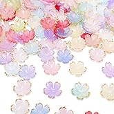 100pcs Cherry Blossom Beads, 5-Petal Acrylic Flower Beads with Gold-Plated Edge Floral Spacer Charms for Jewelry Making Earrings Bracelets Necklaces (Mixed Colors)