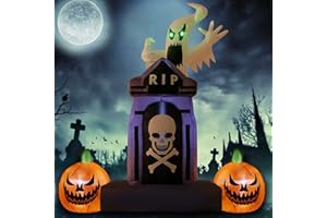 HYRIXDIRECT 6FT Halloween Inflatable Outdoor Decorations, Tombstones Pumpkin Ghosts Holiday Inflatable, Built-in LED Lights Blow Up Inflatables for Yard Garden Lawn