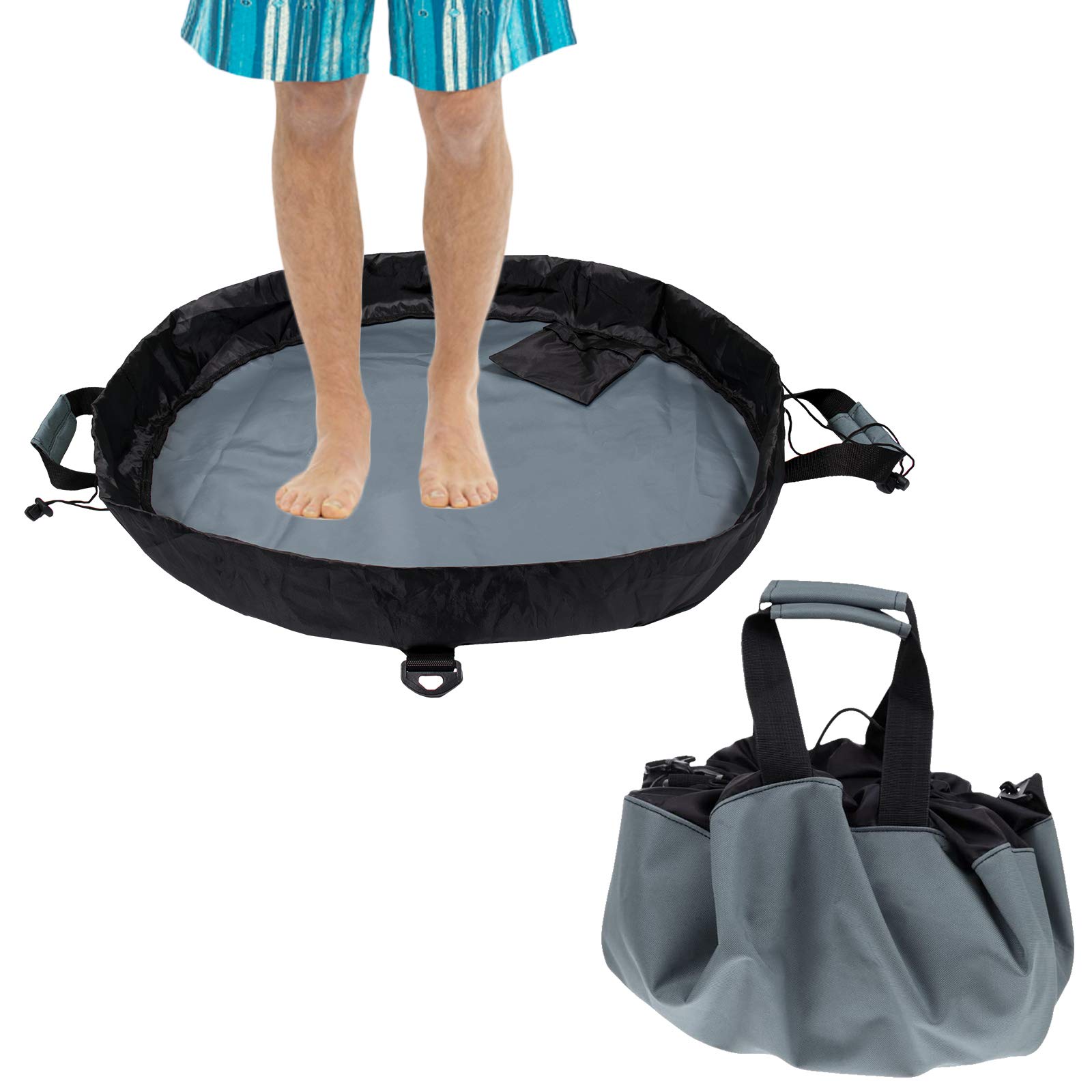 Dawitrly Wetsuit Changing Mat, Durable Waterproof Beach Dry Bag with Wrap Handle, Adjustable Detachable Shoulder Strap, Drawstring and Pocket for Surfing, Diving, Swimming, Kayaking (Grey)