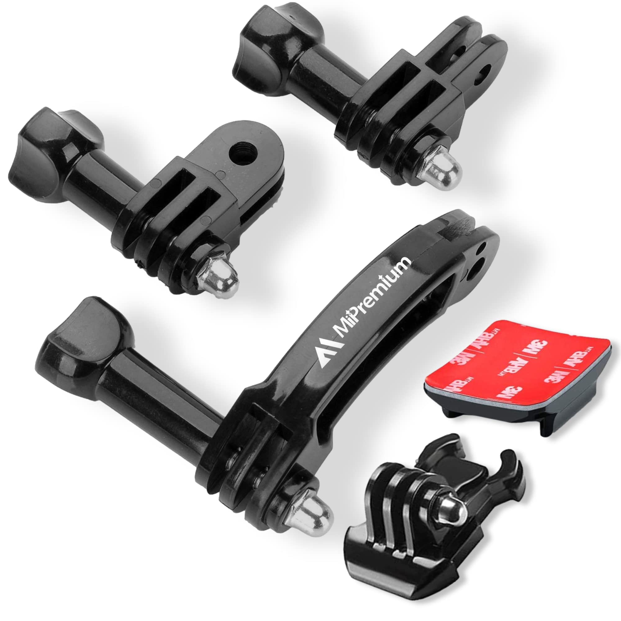 MiPremium Rotary Extension Arm Helmet Mount Set for GoPro Hero 13, 12, 11, 10, 9, 8, 7, 6, 5, 4, 3, 2, Session, XIAOYI and SJCAM Sports Action Cameras Motorcycle Curved Chin Mount Connector Kit