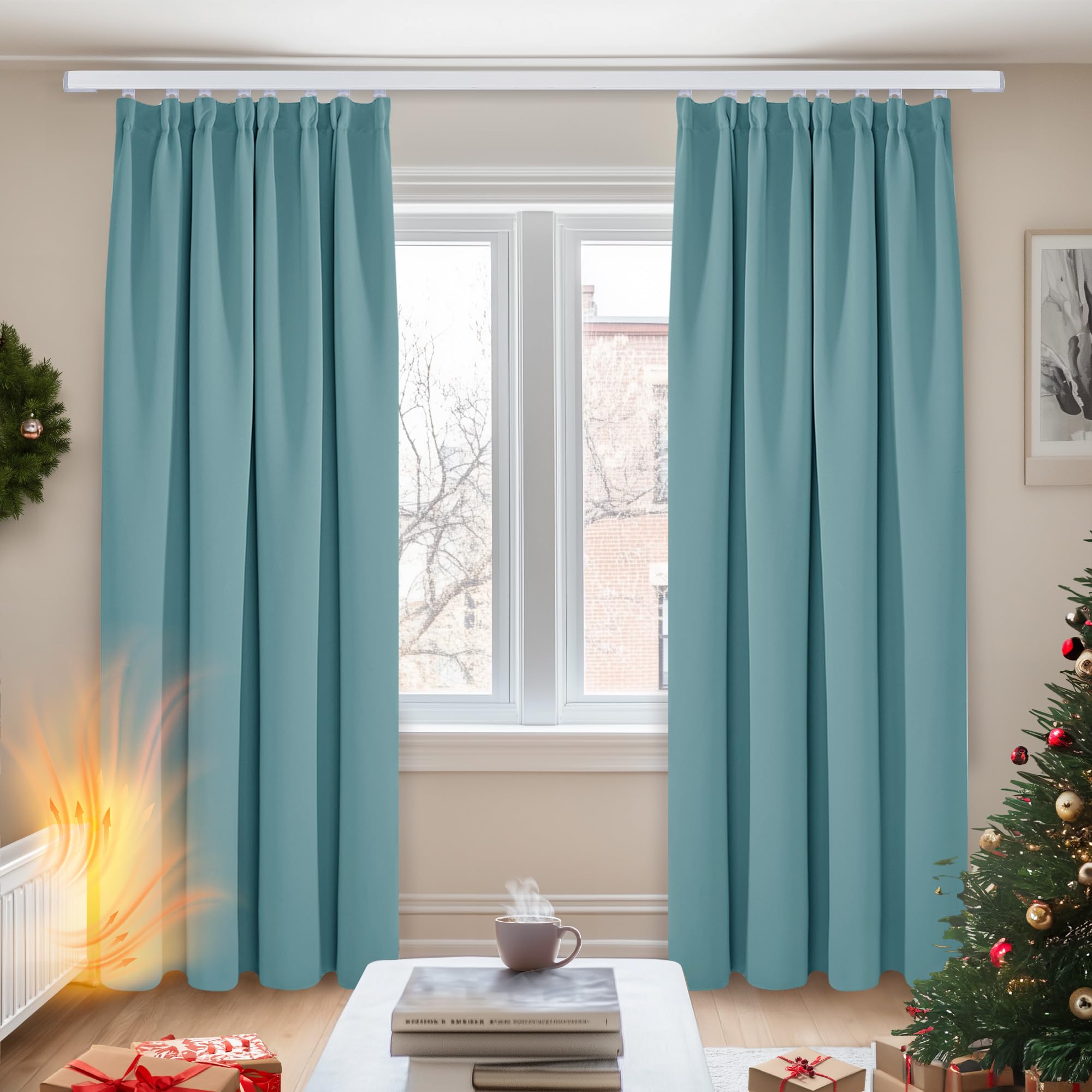 Deconovo Blackout Curtains Super Soft Room Darkening Pencil Pleat Blackout Curtains for Bedroom 52x72 Inch Sky Blue 2 Panels