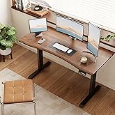 Solid Wood Electric Standing Desk, 55"x23.6" Walnut Standing Desk | 1 BOX,Home Office Desk with 3 Stages Single Motor, Wood Standing Desk with T-Shaped Metal Bracket for Gaming