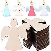 AWIZOM 60 Pcs Unfinished Christmas Angel Wooden Ornaments Wooden Christmas Cutouts to Paint Blank Wood Angel Slices with Twine for DIY Craft Present Tags Xmas Winter Holiday Hanging Decor,3.94x3.15