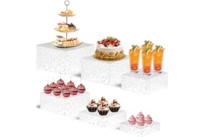 PARGAGAM 6PCS Buffet Risers, Food Risers for Buffet Table, Buffet Risers and Stands, Acrylic Clear Boxes for Food Display, Acrylic Cube Boxes big size(10"-9"-8"-7.5"-6.7"-6")